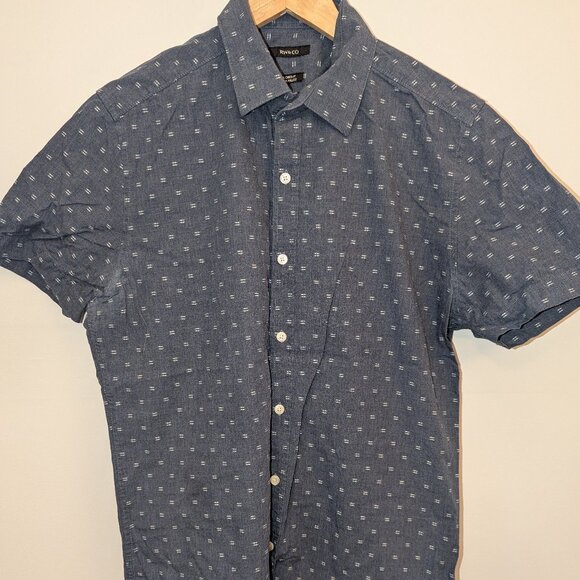 Men's RW & Co. Blue Pattern Short Sleeve Button-Up - Picture 1 of 7